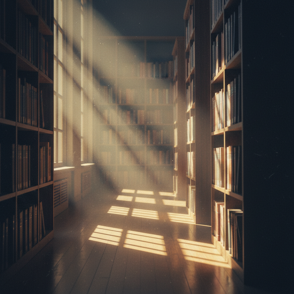 Abstrakte Darstellung von Licht und Schatten in einer Bibliothek